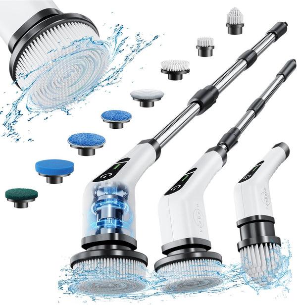 Cordless Electric Spin Scrubber with 8 Brush Heads – Rechargeable Power Cleaning Brush for Bathroom,