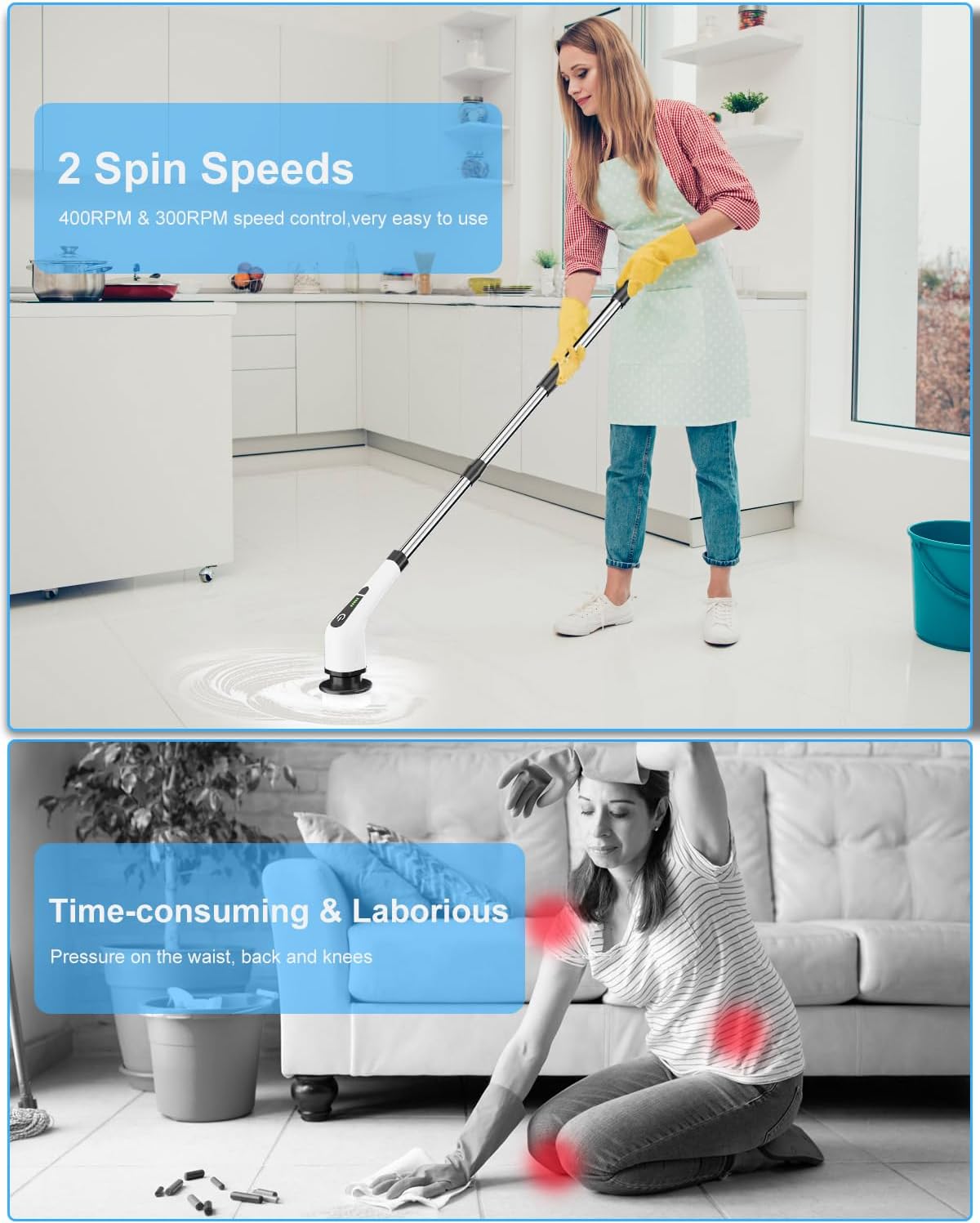 Cordless Electric Spin Scrubber with 8 Brush Heads – Rechargeable Power Cleaning Brush for Bathroom,