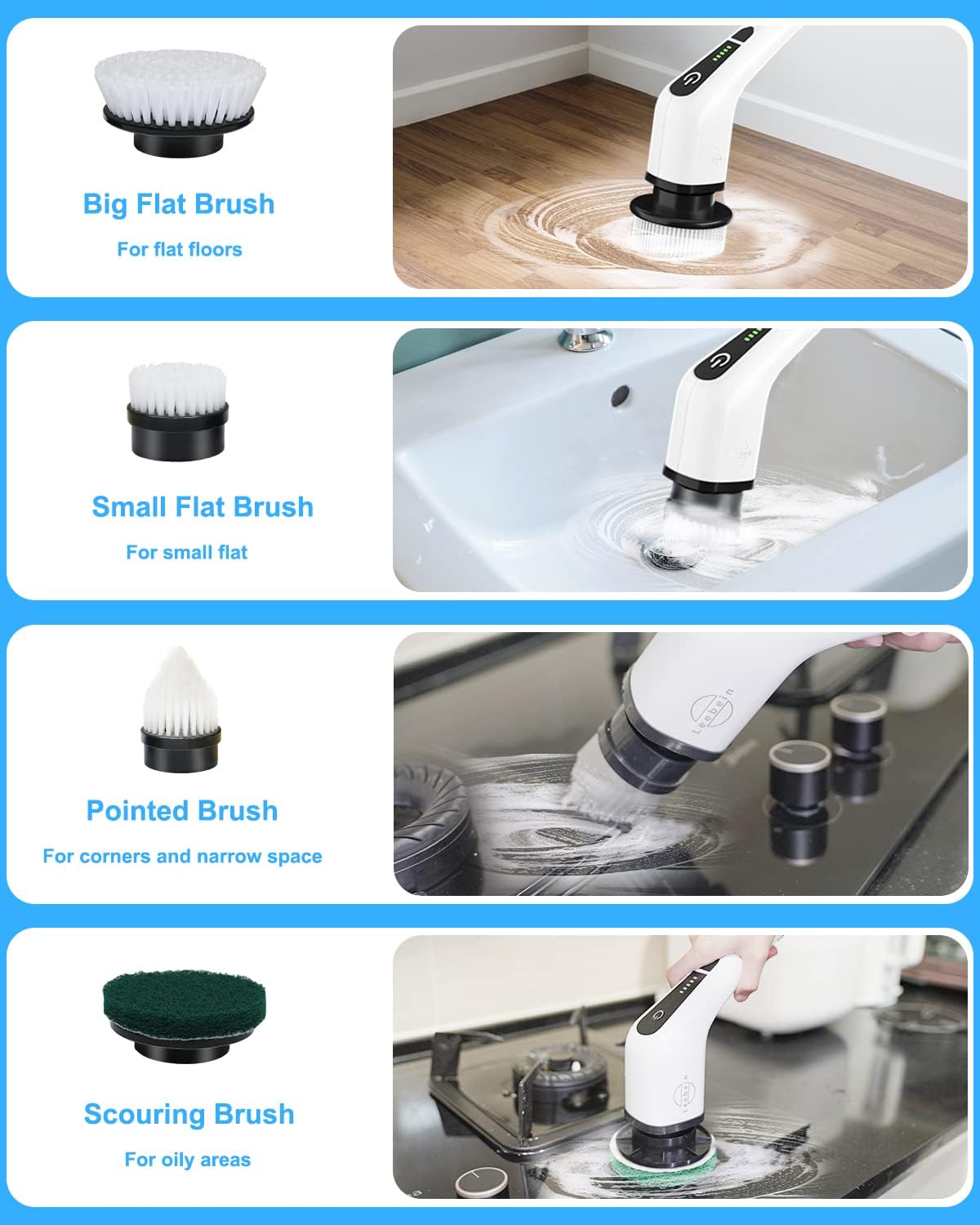 Cordless Electric Spin Scrubber with 8 Brush Heads – Rechargeable Power Cleaning Brush for Bathroom,